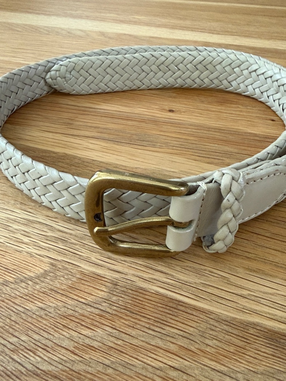 Talbots Cream Braided Leather Belt with Solid Brass Buckle fits to 31”